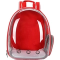 Red pet bubble backpack carrier with clear space capsule window for cats and small dogs - Side-open Red Panoramic