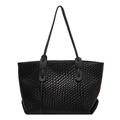 Bolso tote negro minimalista en cuero trenzado con asas largas y gran capacidad - Negro