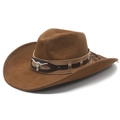 Classico cappello da cowboy western marrone con trama scamosciata e ornamento testa di toro - M(56-58cm) / Cachi