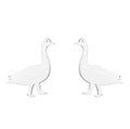 Detail view of two elegant white swan stud earrings in minimalist polished finish - Goose / Steel
