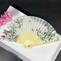 Bamboo silk folding fan with traditional peony and pheasant painting on black background - Peony Butterfly Golden Pheasant Style (Ladies' Fan-96)
