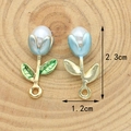 Blue tulip pendant with white pearl and green leaf detail for DIY jewelry making - Blue Tulip