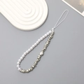 Cinturino da polso per telefono con perle e perle geometriche argento anti-smarrimento - Argento
