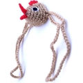 Handmade knitted chicken nose warmer in beige with red details and adjustable ties - Universal Tied Size / Brown Bird