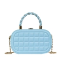 Light blue woven chain box bag with quilted texture and gold metal handle strap - Blue