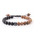 Verstellbares Armband aus Tigerauge und Lavastein mit Hämatit-Details und Weltkarten-Optik - Frostige Holzperle