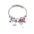 Detail of rope texture bracelet with purple flower, butterfly, and Valentine heart charms - Purple