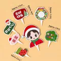 Christmas themed cake toppers set with Santa and holiday motifs in red and green colors - Red Hat Boy Cake Toppers 5 Sets