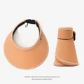 Beige wide brim UPF50+ sun hat in flat and rolled foldable states for travel - Candy Series Soft Brim Rollable / Orange