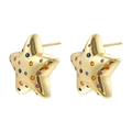 Elegant gold starfish stud earrings with colorful inset crystals on white background - Gold Multi-color Zircon Style