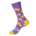 Lila Tag der Toten Socken mit Totenkopf und Blumenmustern im Waden-Stil - 1377-Violetter Kerzenschädel