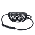 Classic black half-moon waist bag with silver metal rivets and lychee texture - Black