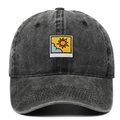 Gorra de béisbol de algodón gris lavado con parche bordado de sol y nubes en el frente - Negro
