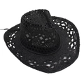 Détail du tissage ajouré complexe du chapeau de cowboy en paille noire pour la plage - Noir