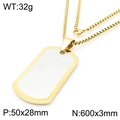 Golden hip hop dog tag pendant with matte white center and box chain necklace - Gold