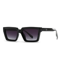 Square black sunglasses with purple gradient lenses and silver geometric temple accents - Black Frame Double Gray Lens Transparent Temple