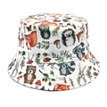 Gros plan du motif animaux de la forêt sur chapeau bob en coton blanc - M (56-58cm) / Blanc (Imprimé Animaux de la Forêt)