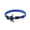 Detailed shot of a blue polyester cord bracelet featuring a black metal airplane clasp - Black Airplane Buckle / Blue
