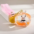 Creative panda liquid keychain with orange shaker charm and pink silicone wrist strap - Rope Pendant Style / Orange