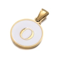 Round stainless steel pendant with gold frame, white enamel, and letter O detail - Letter O