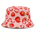 Pink women's sun hat with strawberry print, ideal for UV protection and outdoor summer activities - One Size / Strawberry Pink