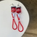 Harajuku Y2K earrings featuring creative red liquid blood bag design with blood group print - Type RH Stud Earrings