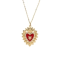 Minimalist gold heart pendant necklace with red enamel and sparkling zircon accents - Enamel Red Heart Rays Crown Style (YS-231117-17)