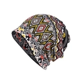 Ethnic paisley slouchy beanie with geometric patterns for adults versatile headwear - Ins Digital White