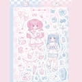 Roze en blauwe anime meisje stickers voor dagboek met schattig Yami Kawaii thema - Roze Konijn & Blauwe Poes