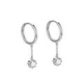 S925 sterling silver hoop earrings with sparkling circular zircon stone pendants - Round Zirconia Pendant Earrings / 925 Silver / ERH210 Platinum Plated