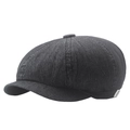 Men's dark gray striped newsboy cap with retro octagonal design and sports label - Black