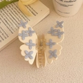 Pince à cheveux papillon beige avec fleurs violettes et strass pour un style élégant - Style Papillon / 9cm