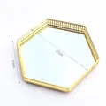 Large gold hexagonal mirrored storage tray with hollow metal frame, 27cm diameter - Large Tray - Hexagon / Gold
