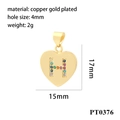 Detail showing 18K gold plated heart pendant with colorful zircon H letter inlay - Heart Initial H Pendant - Gold/Colorful Zirconia