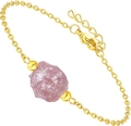 Pulsera minimalista de acero dorado con una piedra natural rosa en bruto y cuentas de oro - Cuarzo rosa