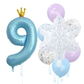 Blue number 9 foil balloon with crown and snowflake decorations for 9th birthday party - Matte Snowflake Set 9 (Number 9)