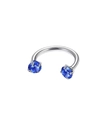 Macro detail of F136 titanium horseshoe ring with sparkling blue cubic zirconia stones - 1.0*8mm / Steel + Blue Zirconia