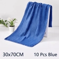 Lot de 10 serviettes de nettoyage en microfibre bleue 30x70cm à texture absorbante - Bleu 30x70CM Épaissi (10 Pièces)