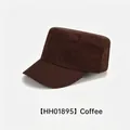 Classic coffee brown flat top military cap in cotton canvas with reinforced stitching - Coffee