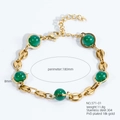 Bracciale vintage in acciaio inossidabile placcato oro con smeraldi naturali - Stile Perline Verdi Miste (571-01)