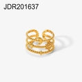 Three-layer 18K gold plated stainless steel open ring with moon, star, and sun motifs - 3-Layer Moon Star Sun