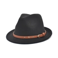 Classic black wool fedora hat featuring a brown faux leather belt with gold rivets - M (56-58cm) / Black