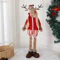 Plush Christmas reindeer doll with long knit legs wearing a red vest and striped shorts - 23*67cm / Reindeer Red Medium