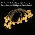 3m warm yellow LED bubble globe lights with transparent wire and battery power source - 3m Transparent Wire Bubble Ball Flash Battery Warm Yellow