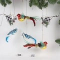 Lot de 6 oiseaux de Noël en verre avec paillettes et longues plumes pour le sapin - Lot 32 (6 Oiseaux d'Artisanat)