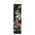 Detailed shot of bohemian mushroom tapestry with colorful psychedelic art and black tassels - 32.5x130cm / Style-4 (Psychedelic Mushroom/Starry)