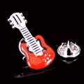 Red electric guitar enamel brooch pin with silver metal details and butterfly clutch - Red Violin