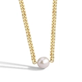 Collier chaîne à maillons dorés avec un grand pendentif en perle blanche ronde - Collier Chaîne Cubaine Perle d'Eau Douce Dorée / Cuivre Plaqué Or Véritable 18K