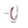 Manchette d'oreille argentée avec cristaux roses rectangulaires de 1,42 cm de hauteur - Argent et Rose Rouge