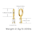 Gold plated geometric hoop earrings with rectangular zircon pendant and dimension details - Rectangle Geometric Zircon (KEAM0092)